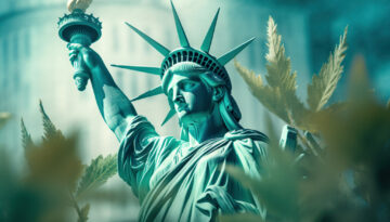 statue of liberty in a marijuana plantation