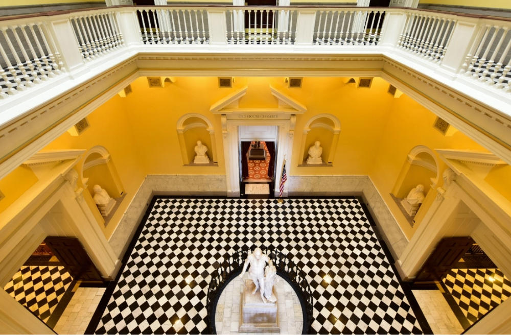 Interior of the Virginia State Capitol building, highlighting the Old House Chamber, where policy decisions such as those affecting the regulated marijuana market are made.